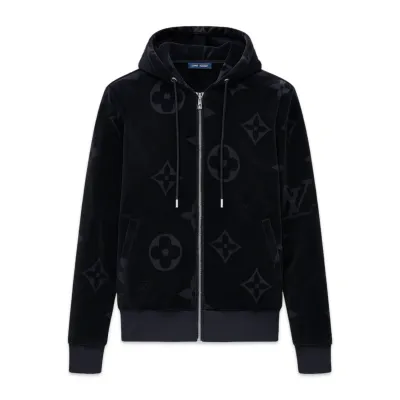 Louis Vuitton Monogram Velvet Zip Through Hoodie Set In Black