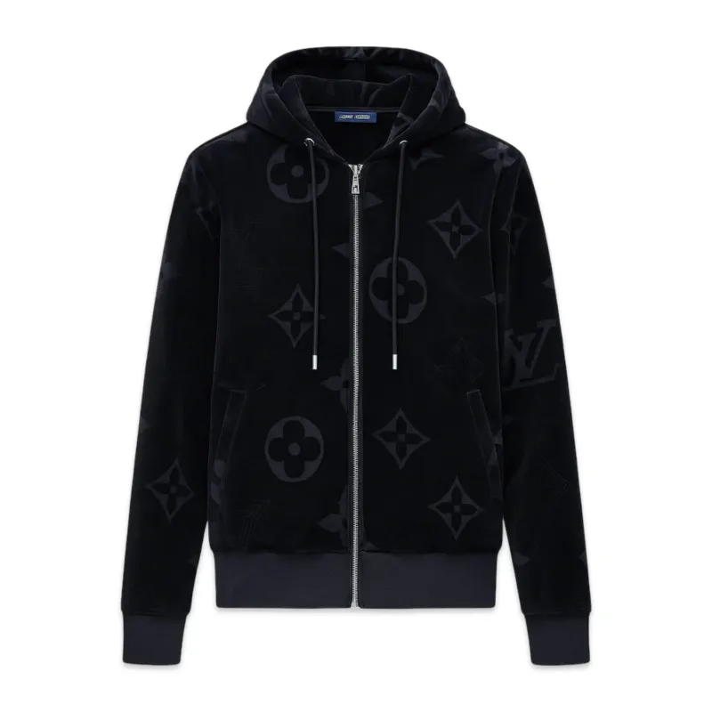 Louis Vuitton Monogram Velvet Zip Through Hoodie Set In Black