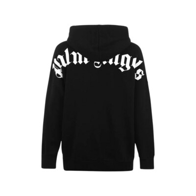 Hoodie Palm Angels Curved Logo Full-Zip Black Preto - Vista Traseira com Logótipo Gótico⁠