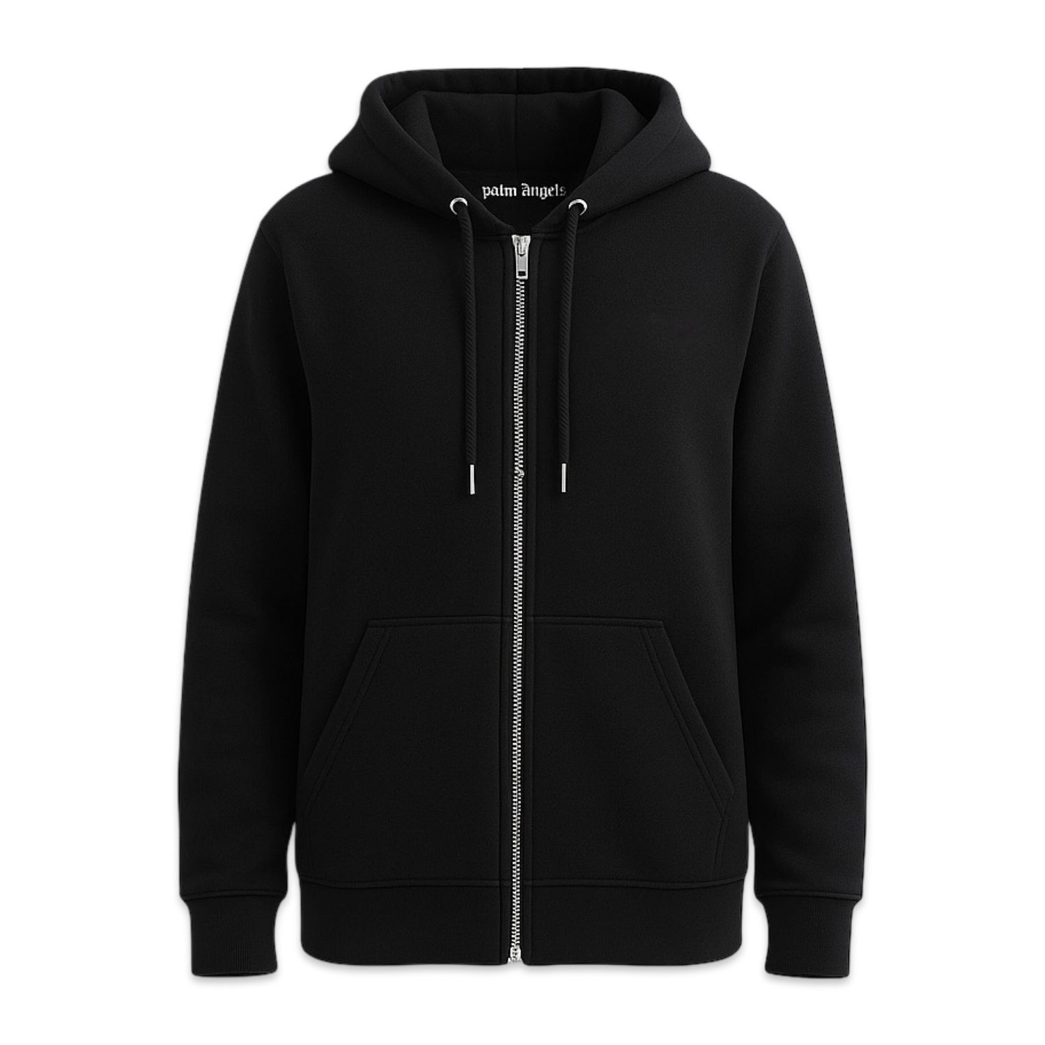Palm Angels Hoodie Curved Logo Full-Zip Black Hoodie Palm Angels Curved Logo Full-Zip Black Preto - Vista Frontal com Fecho
