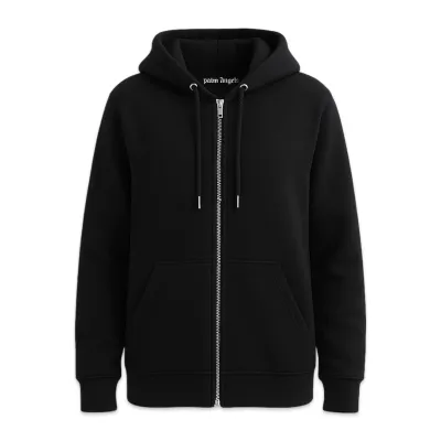 Palm Angels Hoodie Curved Logo Full-Zip Black