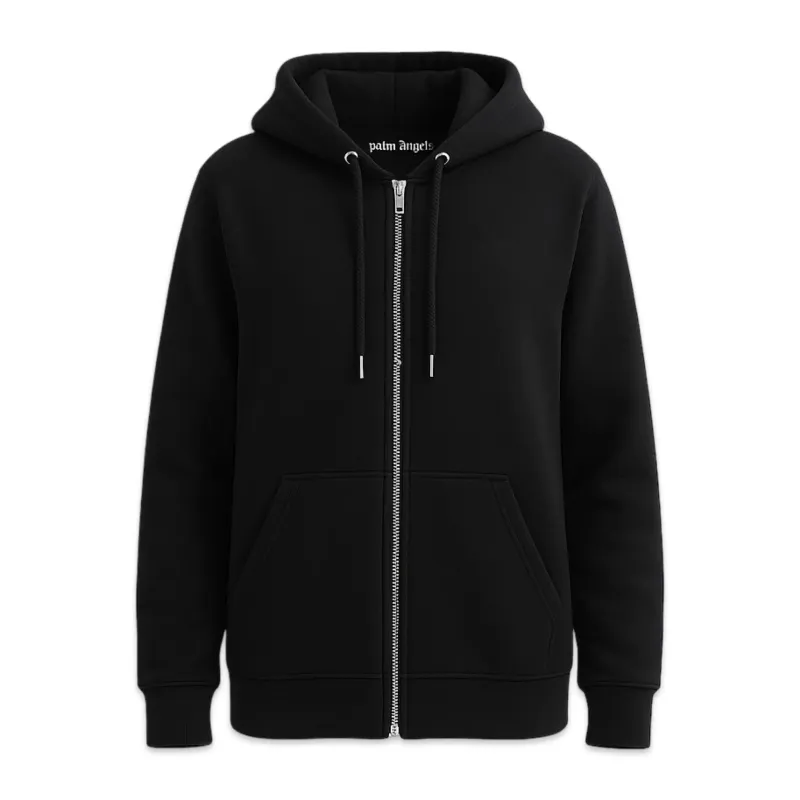 Palm Angels Hoodie Curved Logo Full-Zip Black