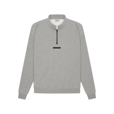 FOG ESSENTIALS Mockneck Half Zip Sweat Dark  Oatmeal