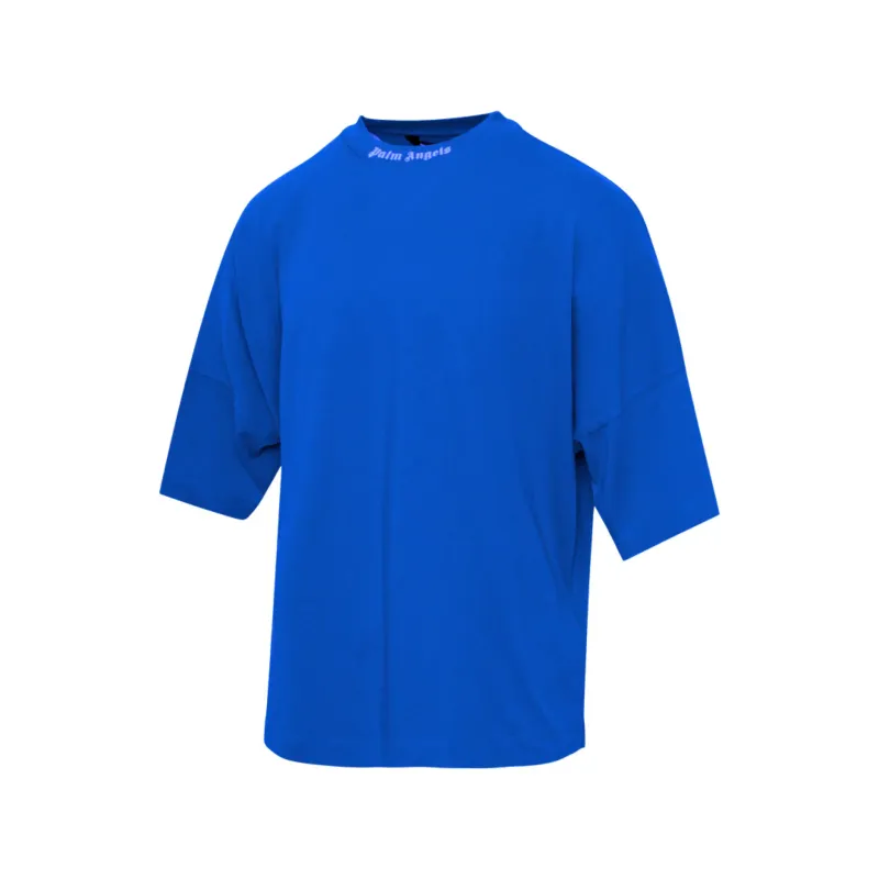 PALM ANGELS OVERSIZED MOCK NECK LOGO TEE BLUE &amp; WHITE
