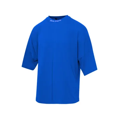 PALM ANGELS OVERSIZED MOCK NECK LOGO TEE BLUE &amp; WHITE