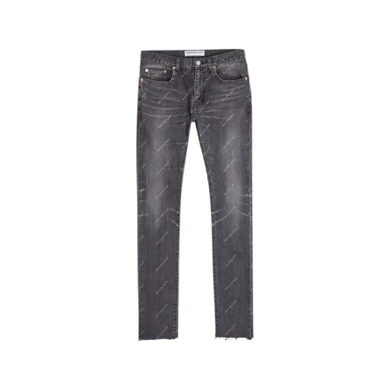 BALENCIAGA Logo Printed Denim Jeans Slim Fit Black