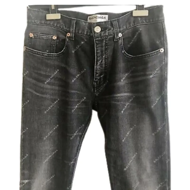 BALENCIAGA Logo Printed Denim Jeans Slim Fit Black
