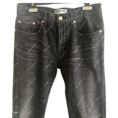 BALENCIAGA Logo Printed Denim Jeans Slim Fit Black
