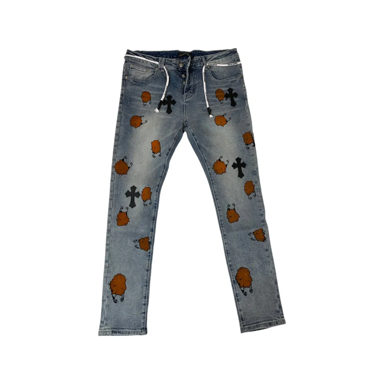 Chrome Hearts Denim Jeans Cross Black &amp; Orange Cartoon