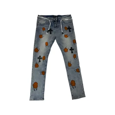 Chrome Hearts Denim Jeans Cross Black &amp; Orange Cartoon