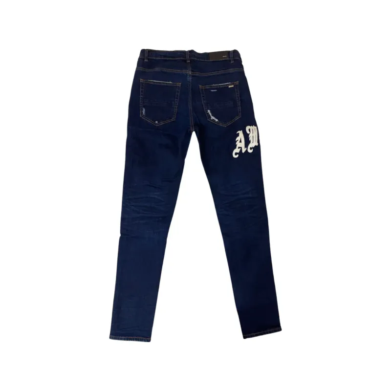 Amiri Blue Embroidered Logo Skinny Fit Jeans