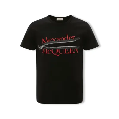 ALEXANDER MCQUEEN Black &amp; Red Zip Print T-Shirt