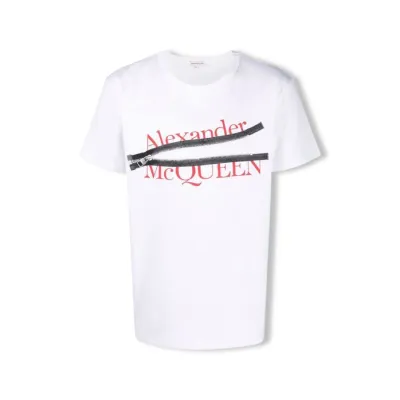 ALEXANDER MCQUEEN White &amp; Red Zip Print T-Shirt