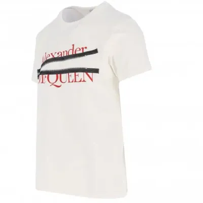 ALEXANDER MCQUEEN White &amp; Red Zip Print T-Shirt