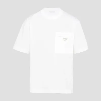 Prada Cotton T-shirt with nylon pocket White