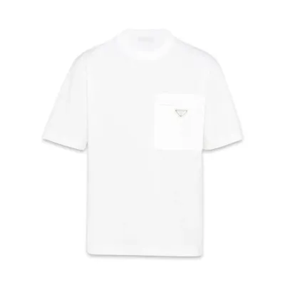 Prada Cotton T-shirt with nylon pocket White