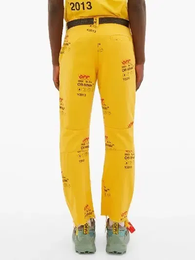 OFF-WHITE Logo-print Cotton-twill Chino Trousers In Yellow