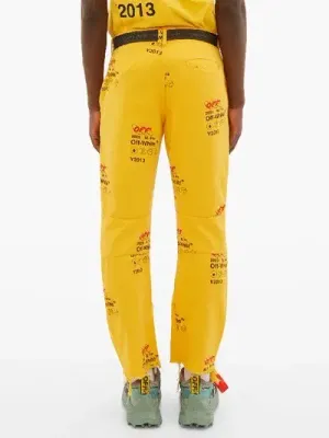 OFF-WHITE Logo-print Cotton-twill Chino Trousers In Yellow