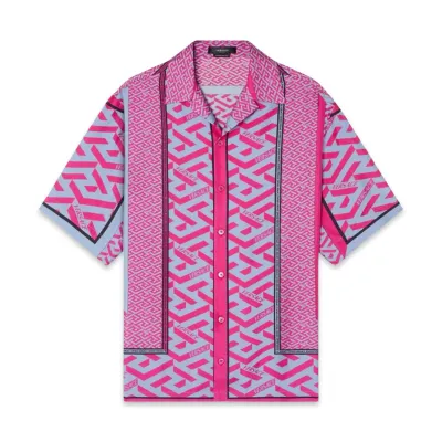 Versace Camisa De Seda La Greca Rosa/Azul