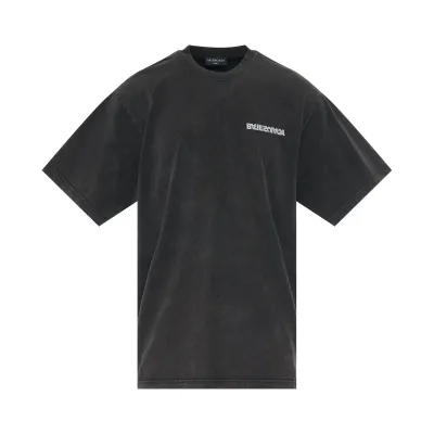 BALENCIAGA Embroidered Turn Logo Slit T-Shirt in Washed Black