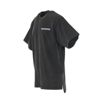 BALENCIAGA Embroidered Turn Logo Slit T-Shirt in Washed Black