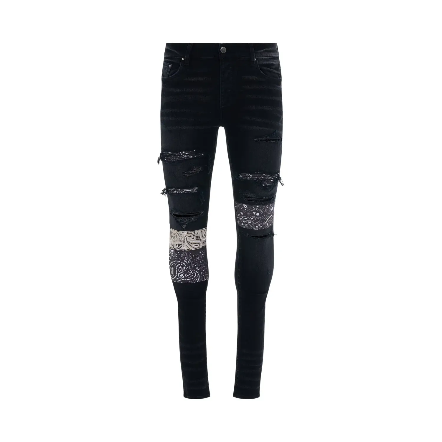 AMIRI Vintage Bandana Artpatch Jeans in Aged Black