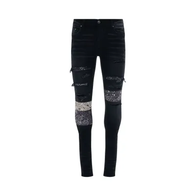 AMIRI Vintage Bandana Artpatch Jeans in Aged Black