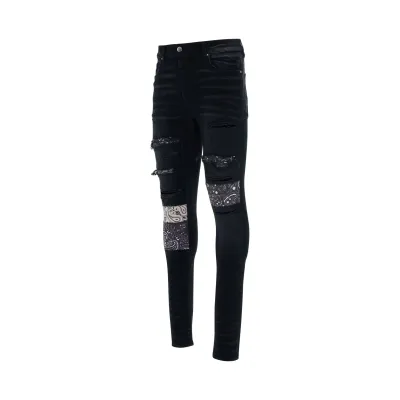 AMIRI Vintage Bandana Artpatch Jeans in Aged Black