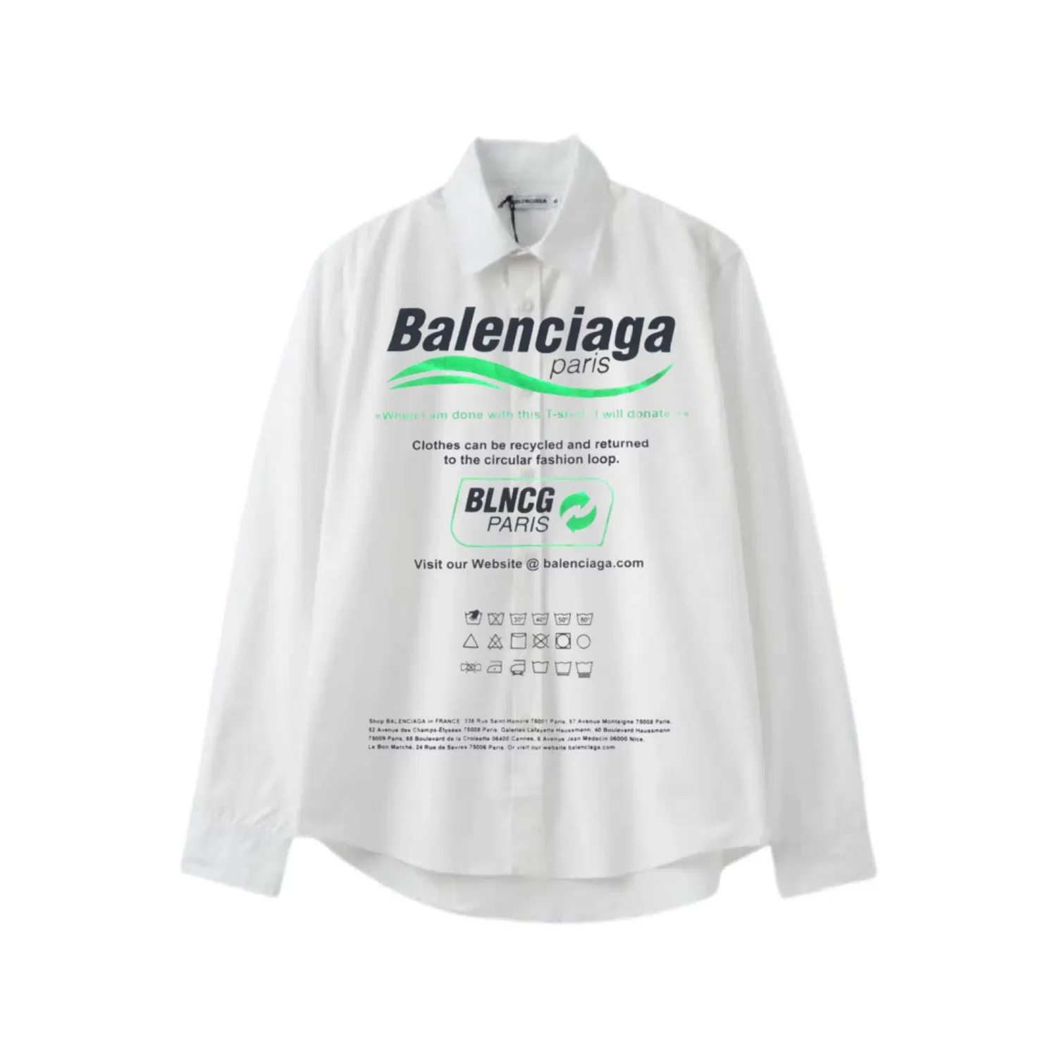 BALENCIAGA DRY CLEANING SHIRT LOGO  DIRTY WHITE &amp; GREEN