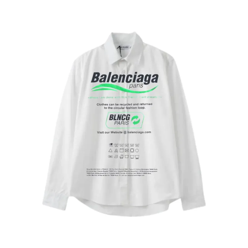 BALENCIAGA DRY CLEANING SHIRT LOGO  DIRTY WHITE &amp; GREEN
