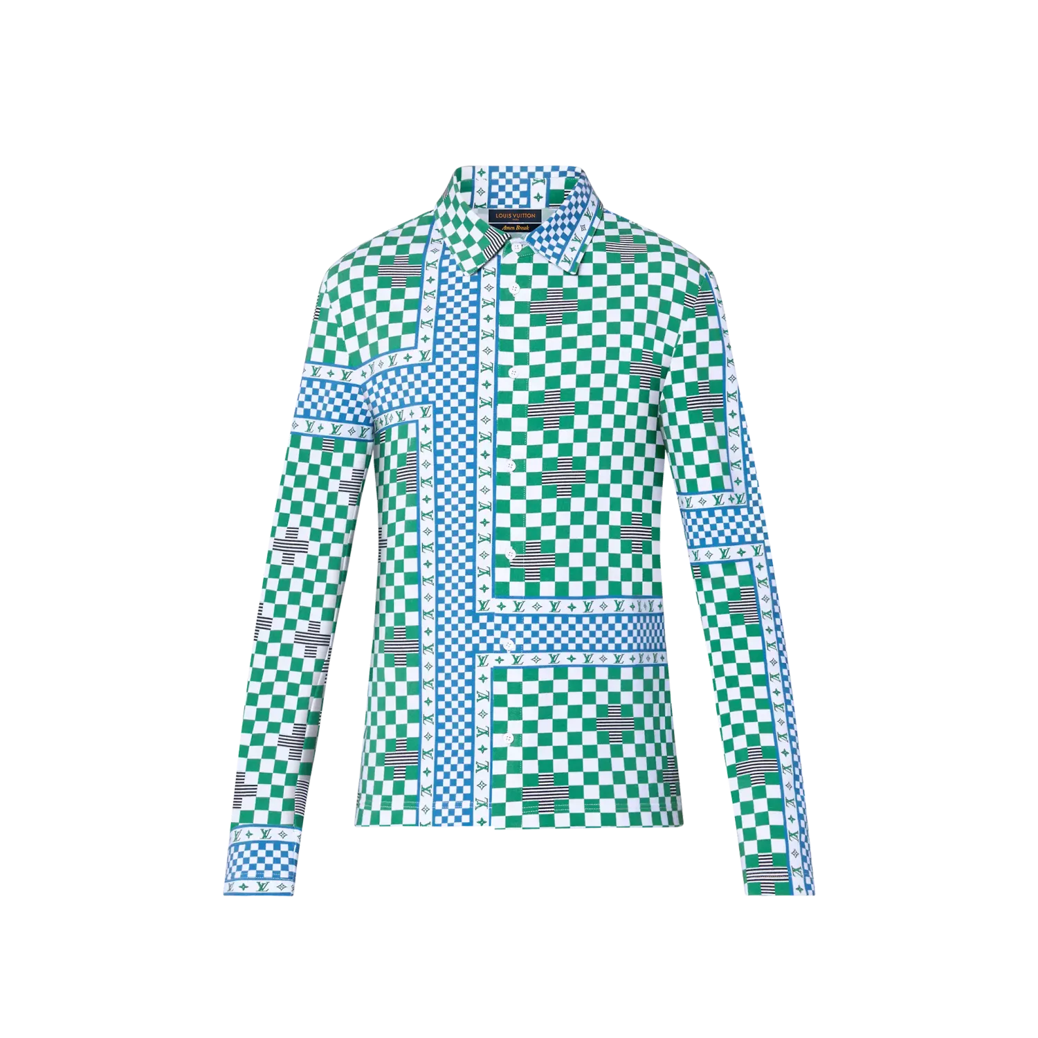 LOUIS VUITTON Green &amp; White Distorted Damier Shirt long