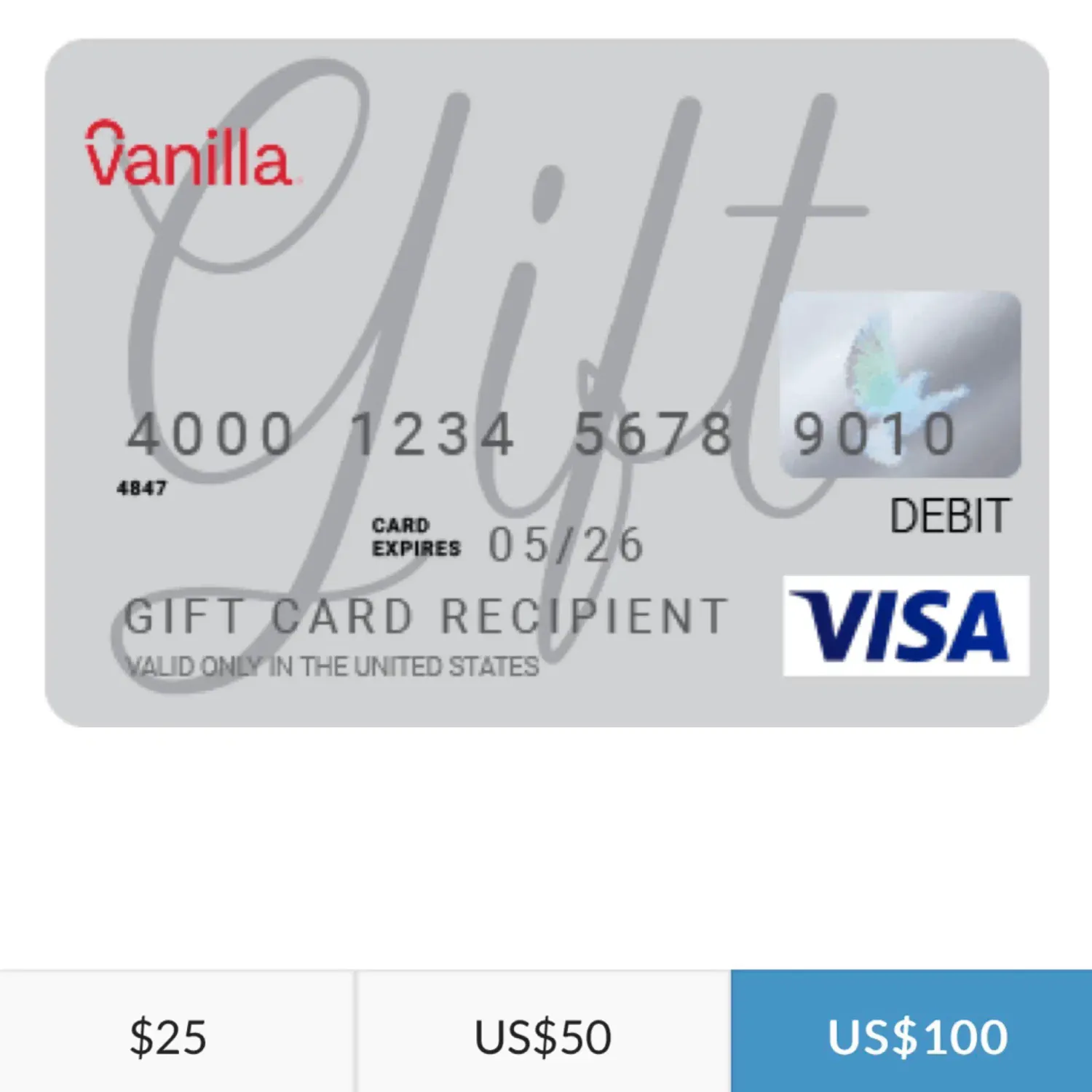 Visa Vanilla online Gift Card