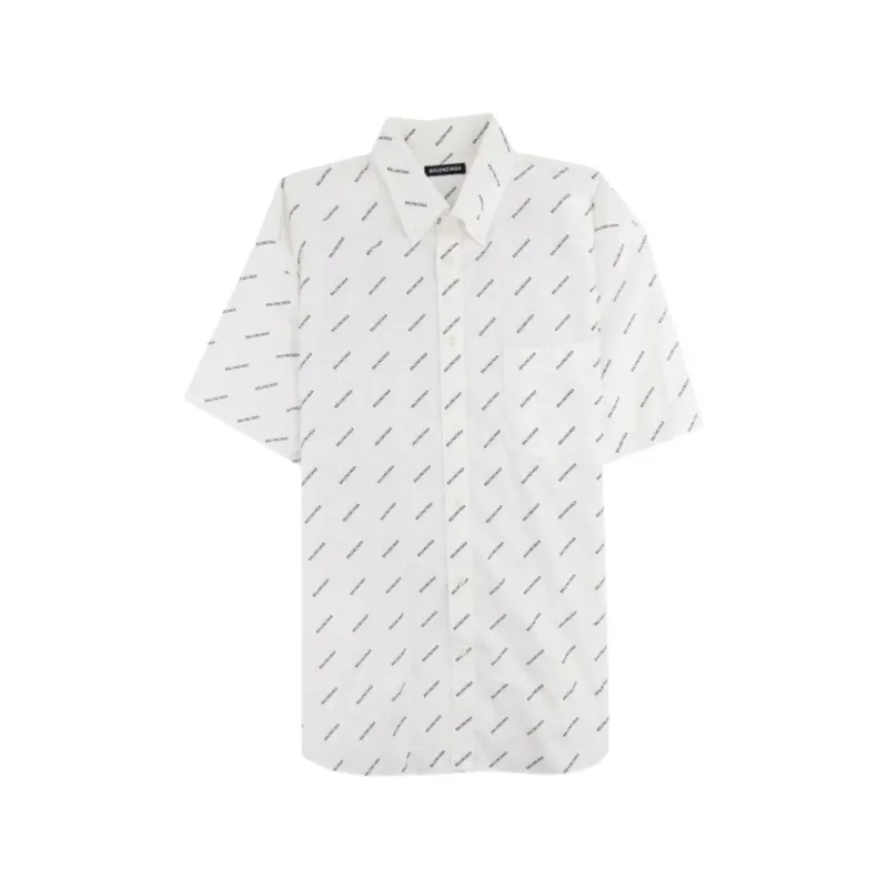 BALENCIAGA SHORT SLEEVE ALL OVER PRINT SHIRT WHITE &amp; BLACK