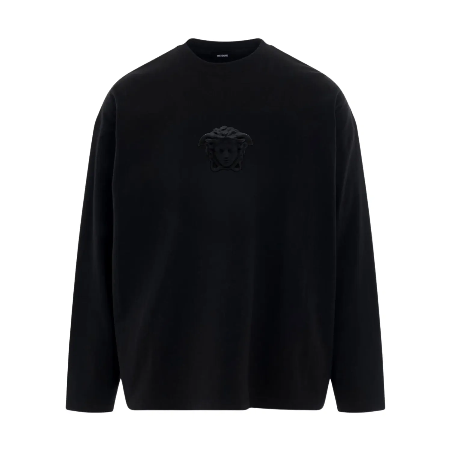 VERSACE MEDUSA LOGO EMBROIDERED T-SHIRT LONG SLEEVE BLACK