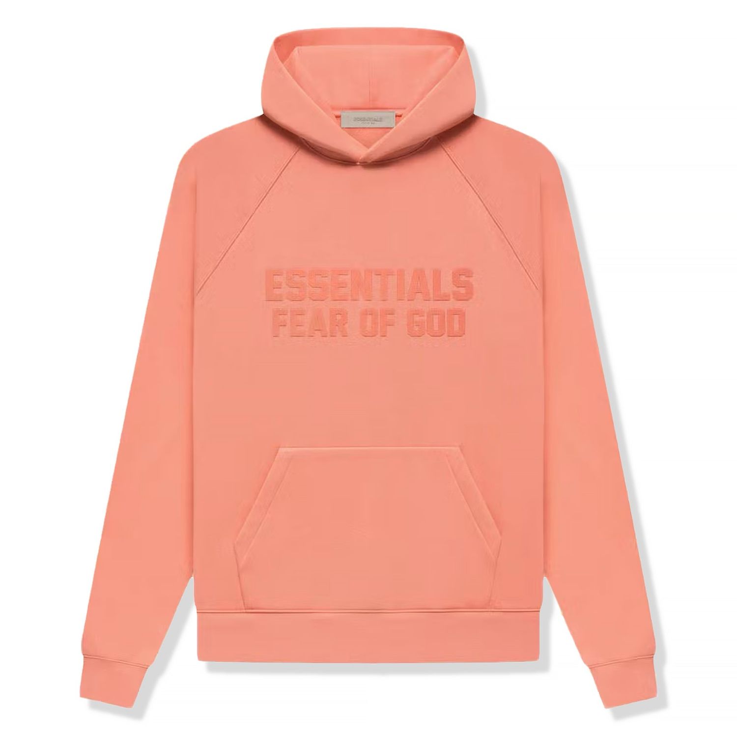 Hoodie Fear of God Essentials Coral Pessego - Vista Frontal com Logotipo⁠