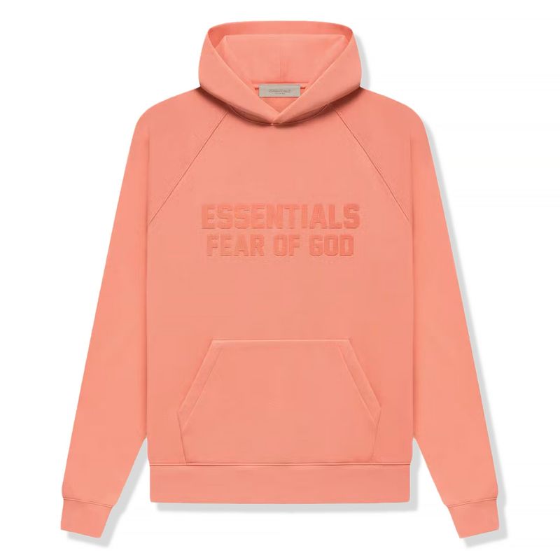 Hoodie Fear of God Essentials Coral Pessego - Vista Frontal com Logotipo⁠