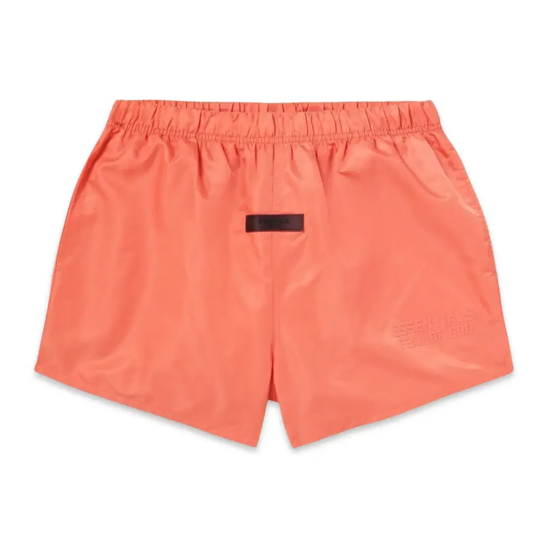 FOG ESSENTIALS Logo Flocked Nylon Shorts Coral