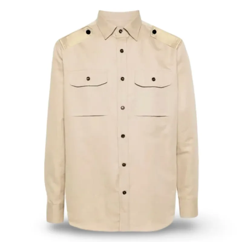 Zegna Mens Safari Shirt Long Sleeve Bege