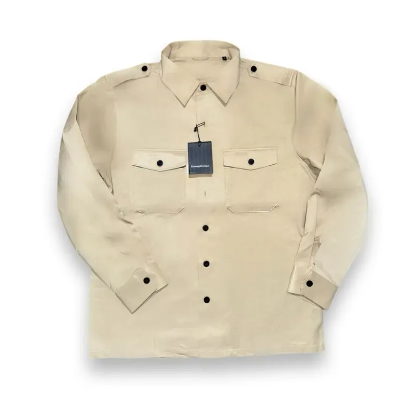 Zegna Mens Safari Shirt Long Sleeve Bege