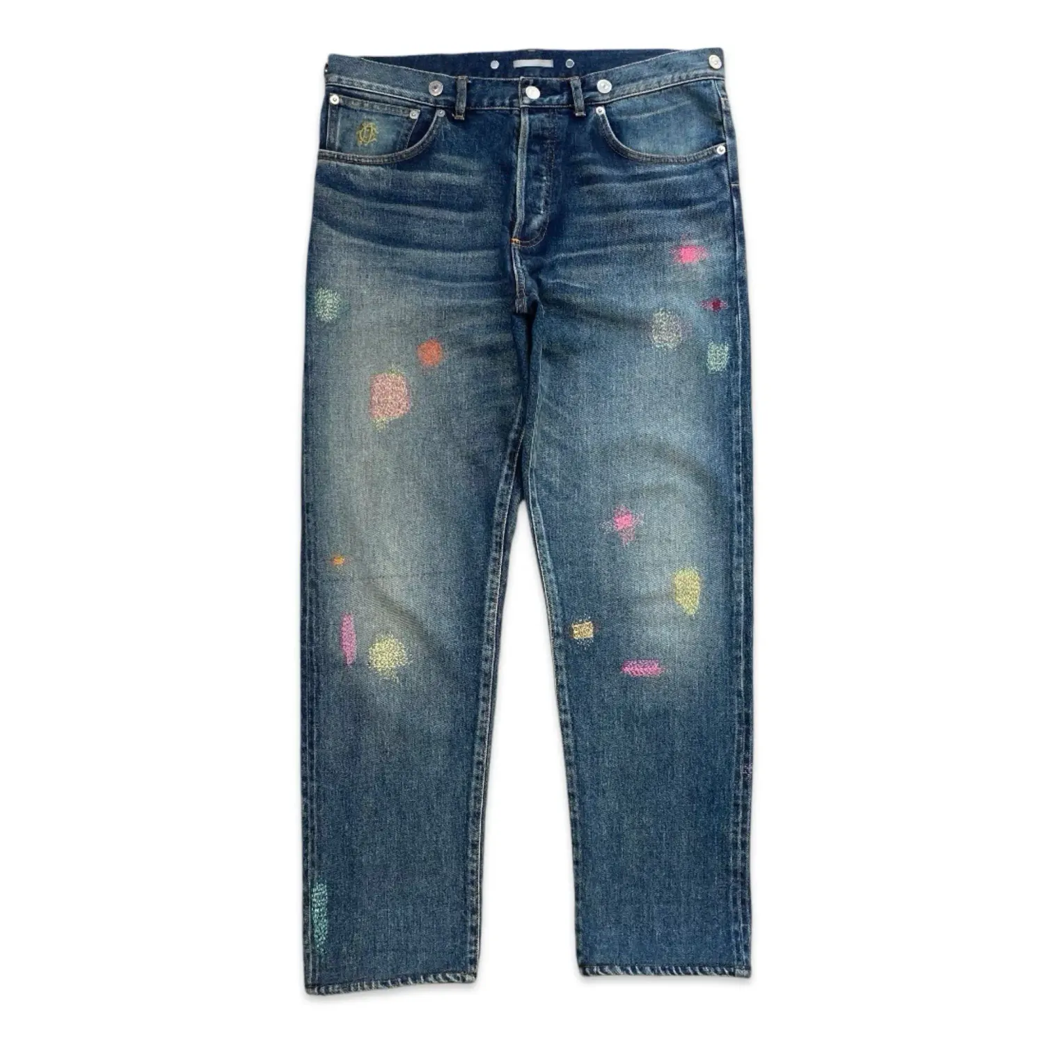 Dior Multicolor repair stitch rag embroidery denim pants