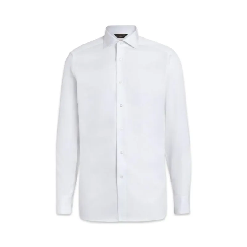 ZEGNA WHITE MICRO COTTON LONG-SLEEVE TAILORING SHIRT WHITE