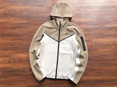NIKE TECH FLEECE HOODIE COM Fecho - Beige and white