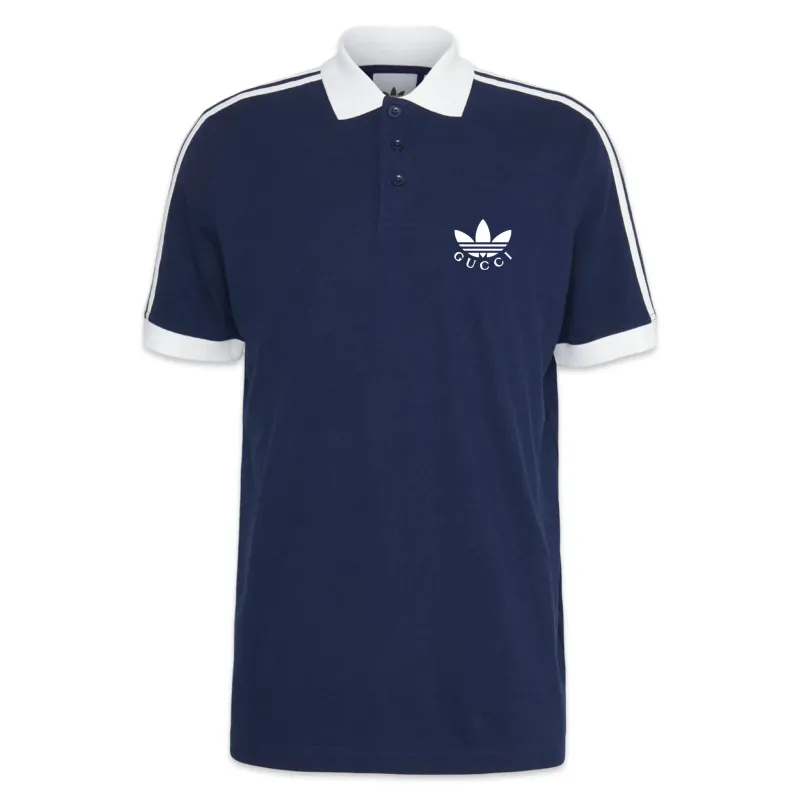 Gucci x Adidas Piquet Polo Shirt Blue