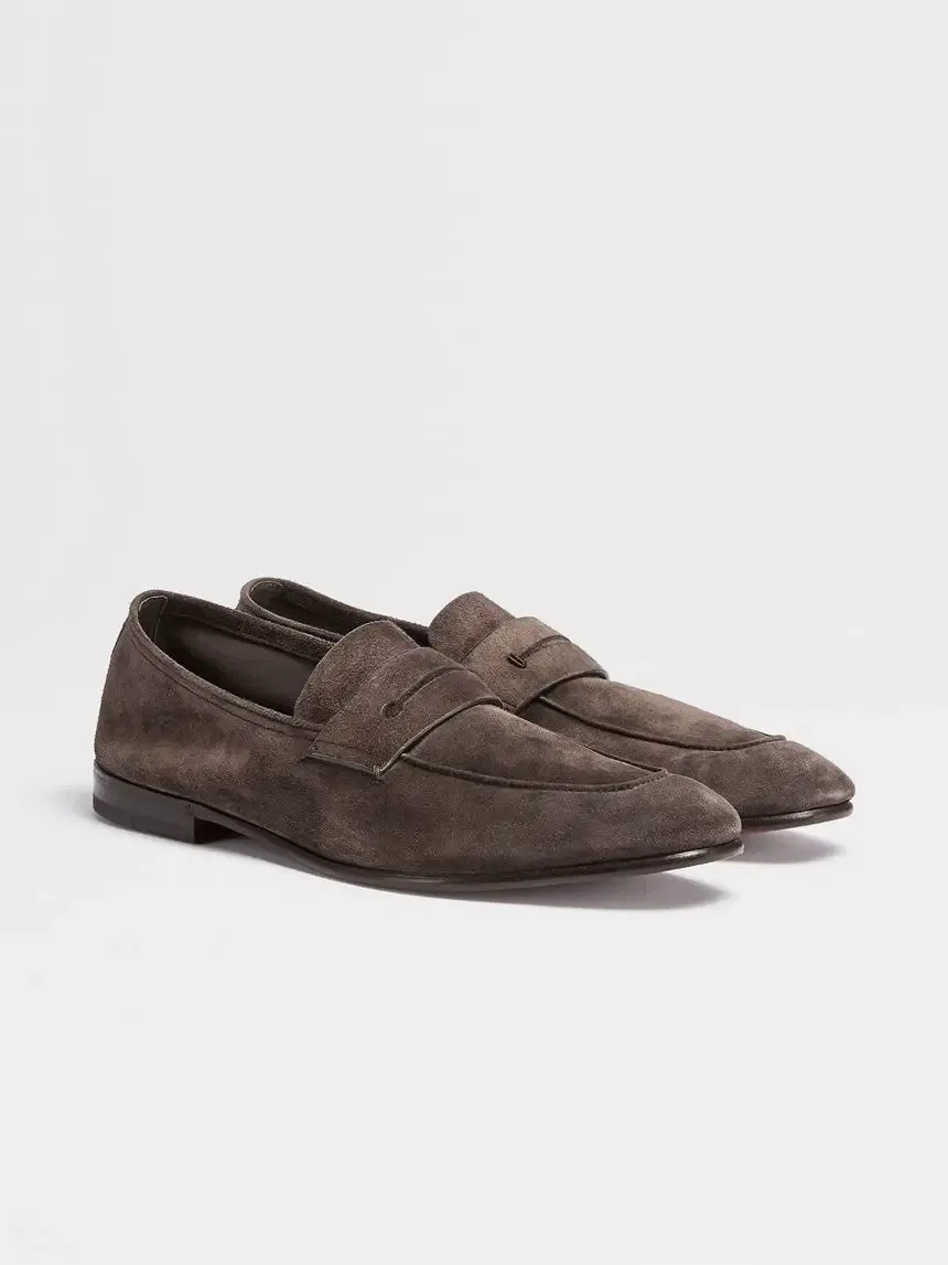 ZEGNA DARK BROWN SUEDE L'ASOLA LOAFERS