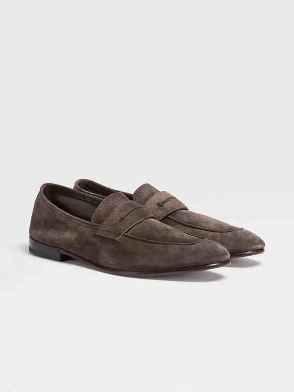 ZEGNA DARK BROWN SUEDE L'ASOLA LOAFERS