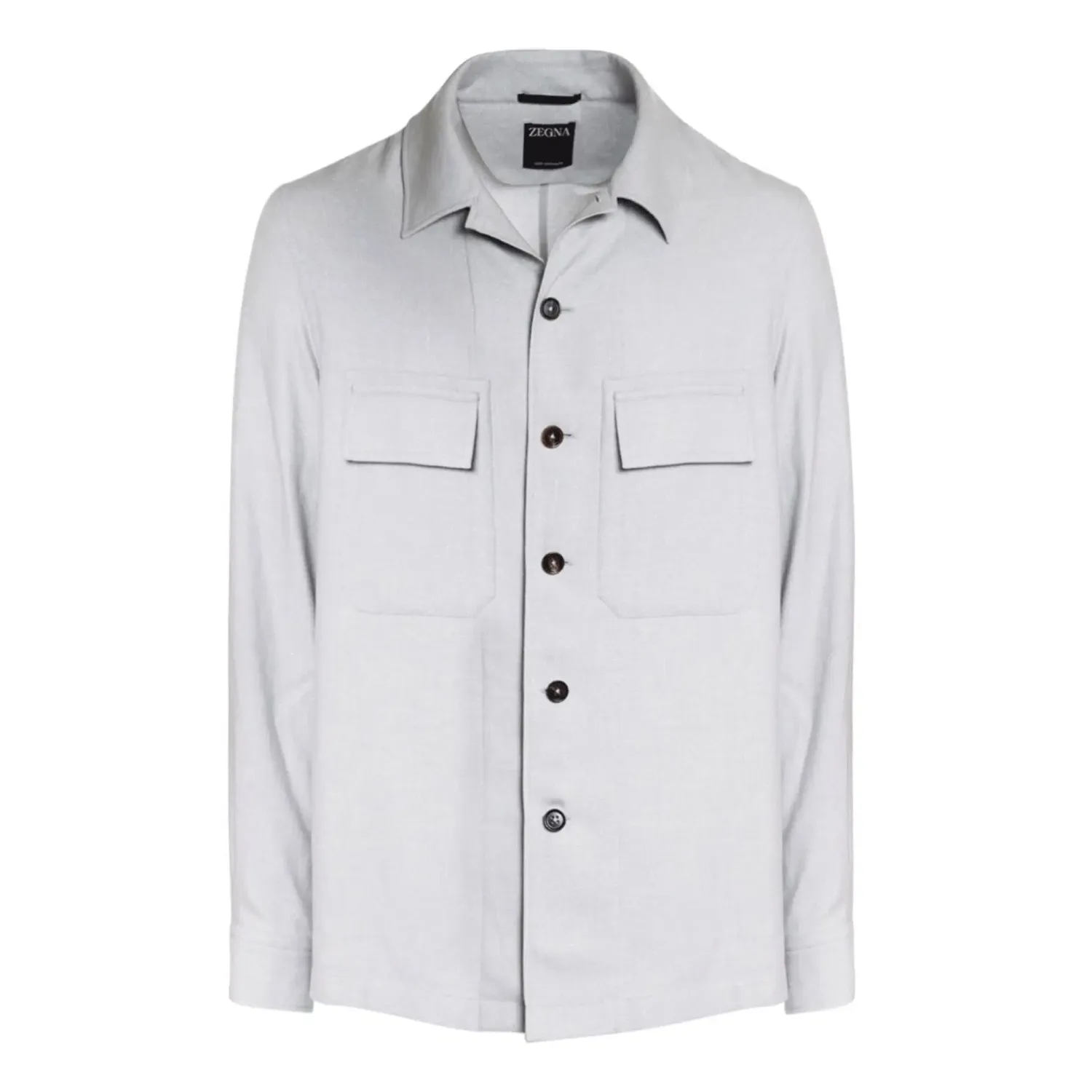 Zegna Mens Safari Shirt Long Sleeve Grey