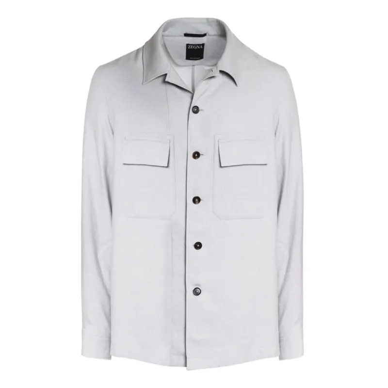 Zegna Mens Safari Shirt Long Sleeve Grey