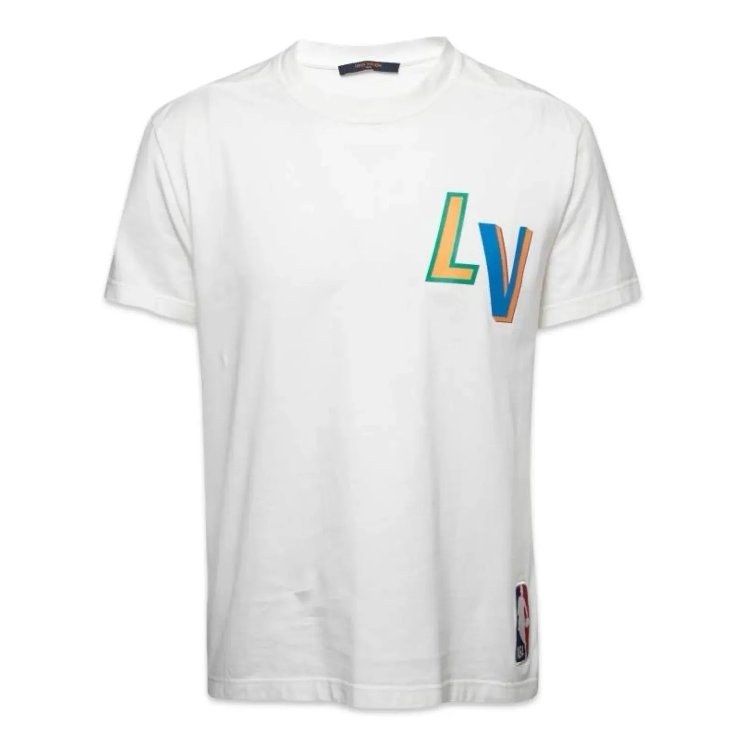 Louis Vuitton White Cotton Logo Printed NBA T-Shirt