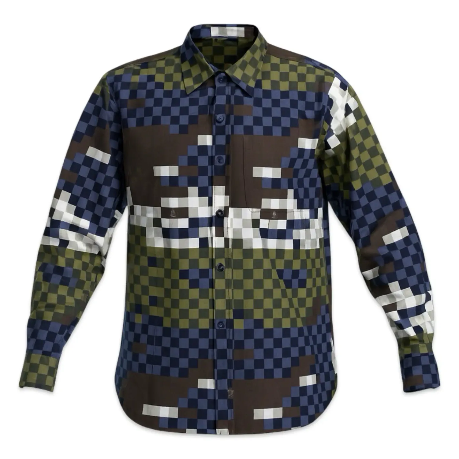 Louis Vuitton Green Brown Pixel Silky Shirt