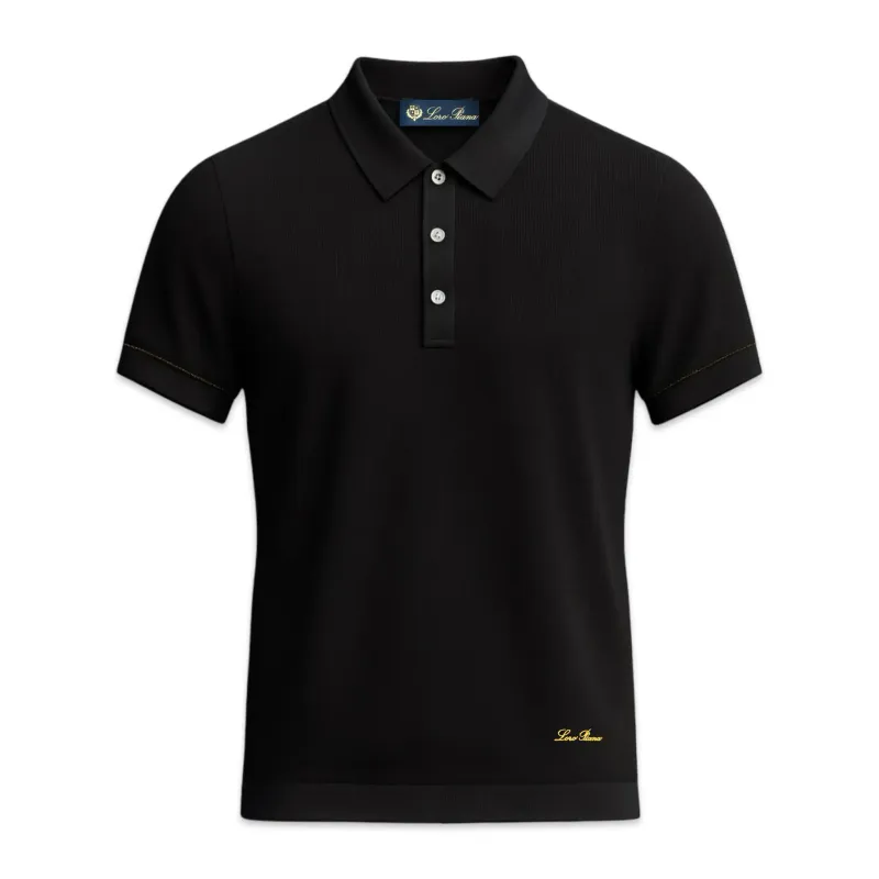 Loro Piana Men's Island Cotton Polo Shirt Black